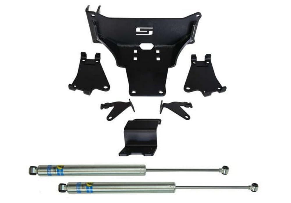 Superlift dual steering stabilizer kit installation on Ford F-250/F-350 for improved steering control.