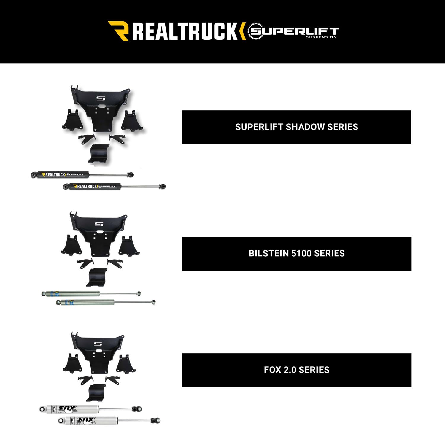 Superlift Shadow Series shocks installed for balanced on-road feel.