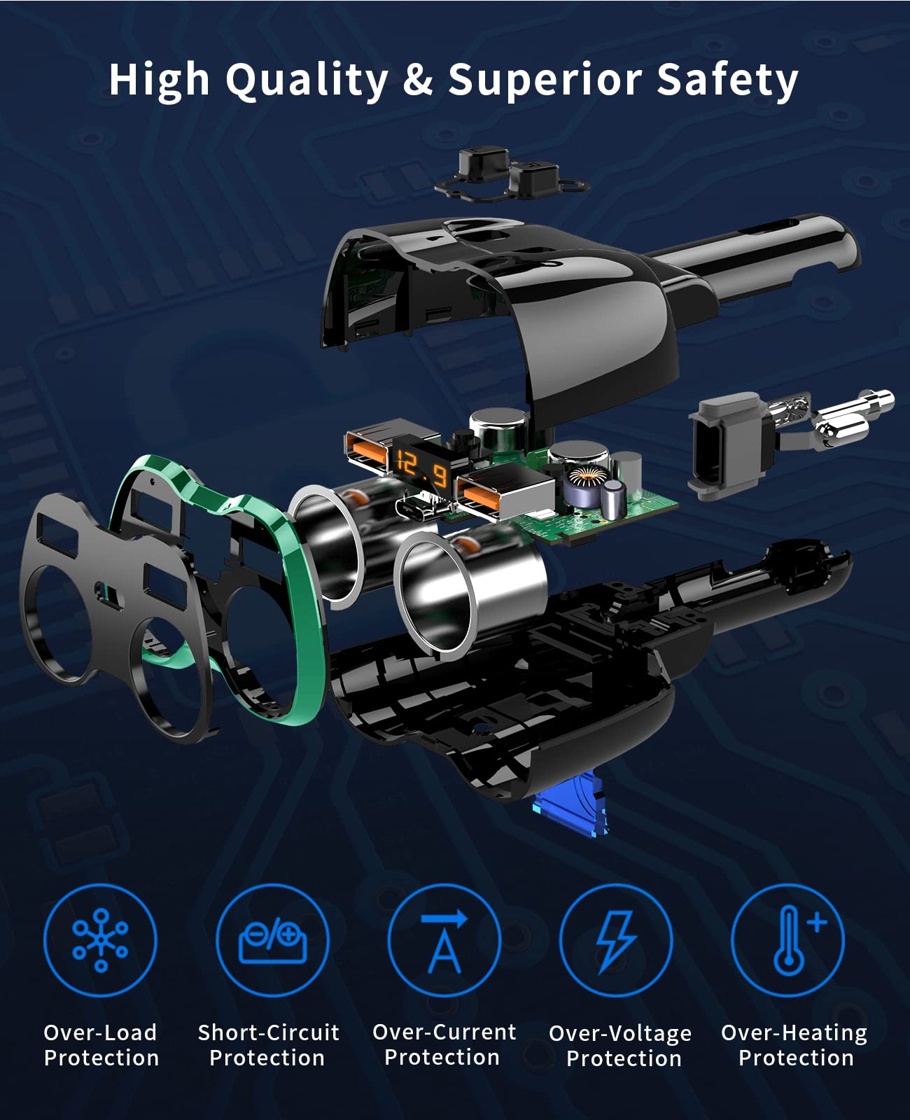 SUPERONE LED voltage display shows car battery status at a glance.