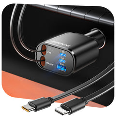 SUPERONE retractable 90W car charger powering devices on the go