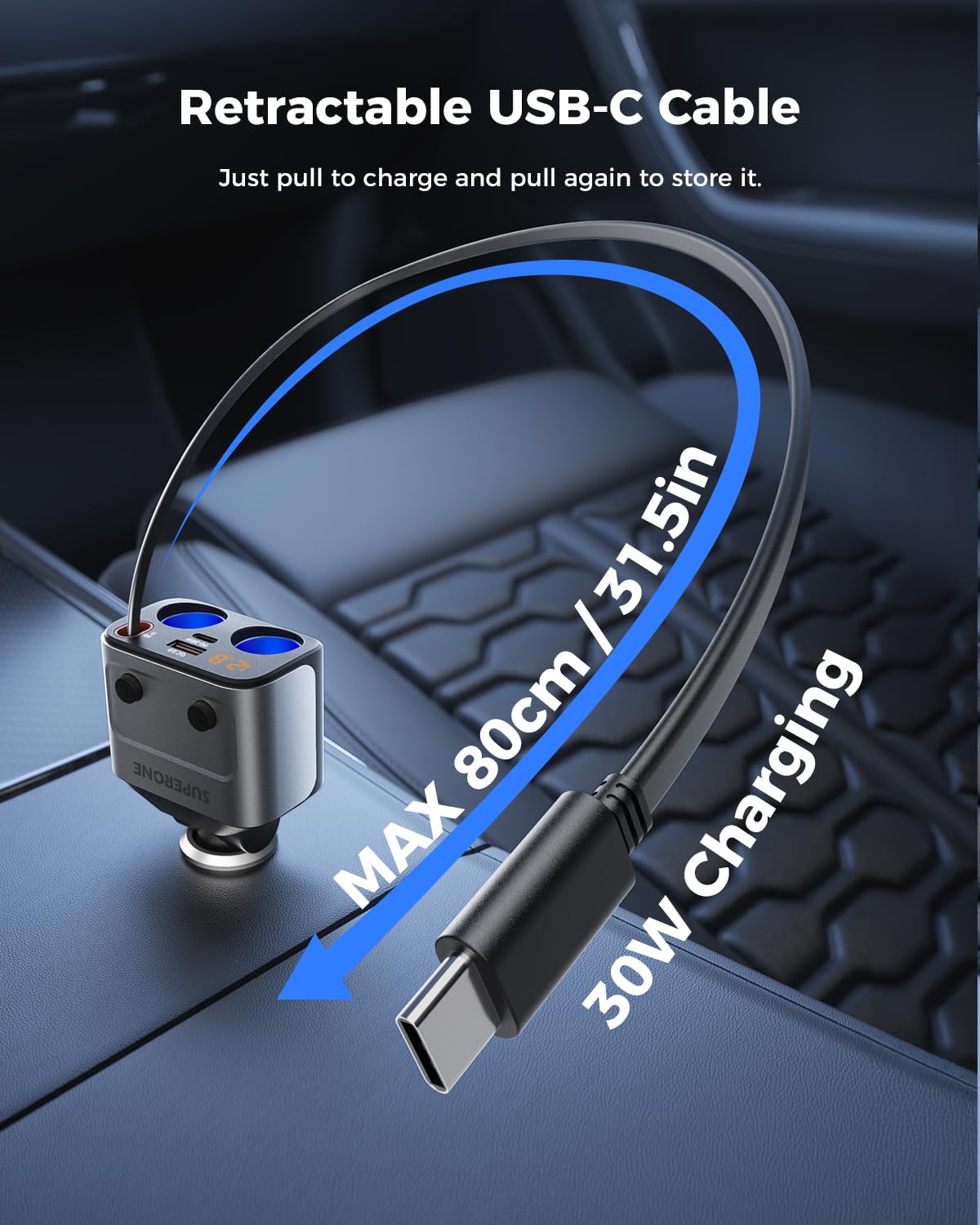 SUPERONE 80 cm retractable cable extends to reduce tangling