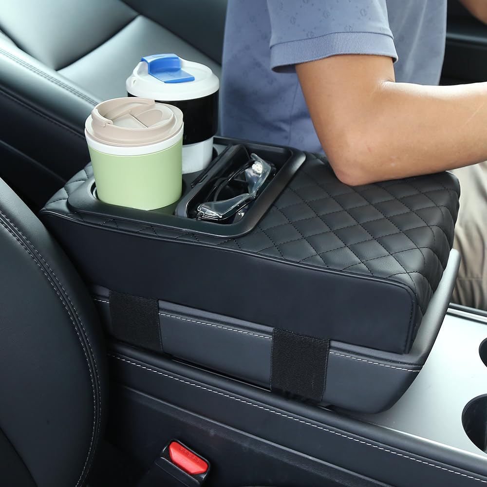 Supin car armrest cushion with cup holder for convenient on-the-go drinks