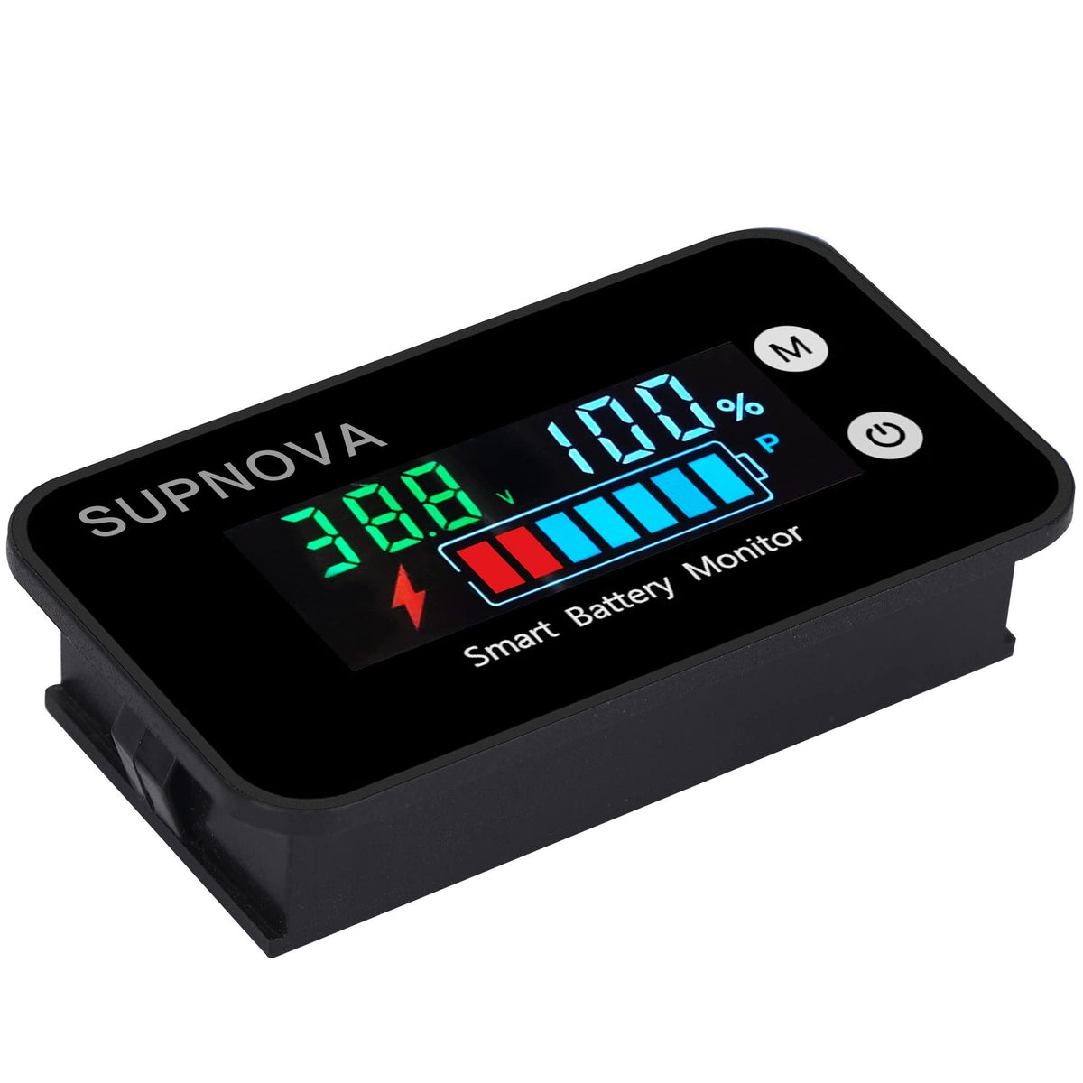 SUPNOVA Battery Monitor digital display shows voltage and capacity clearly.