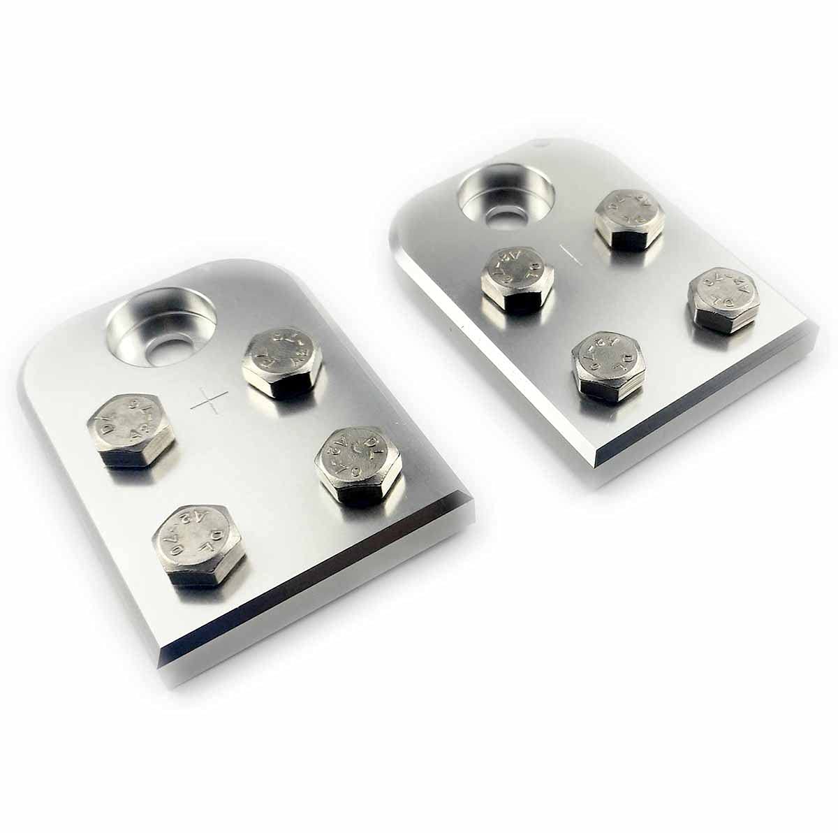 Installed on threaded studs, SUPROJDM blocks demonstrate versatile compatibility with various battery setups.