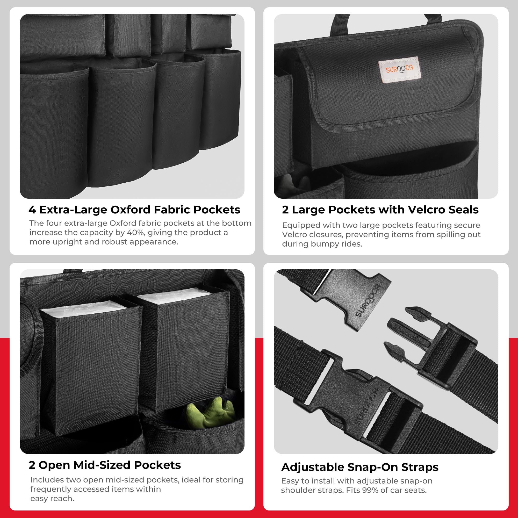 SURDOCA reinforced stitching and edge sealing extend life under stress.