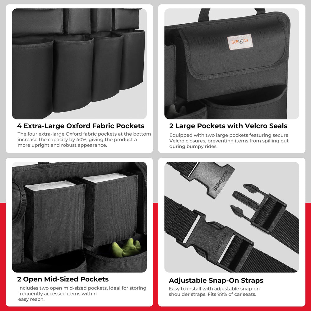 SURDOCA eight pocket layout maximizes trunk organization and reduces clutter.