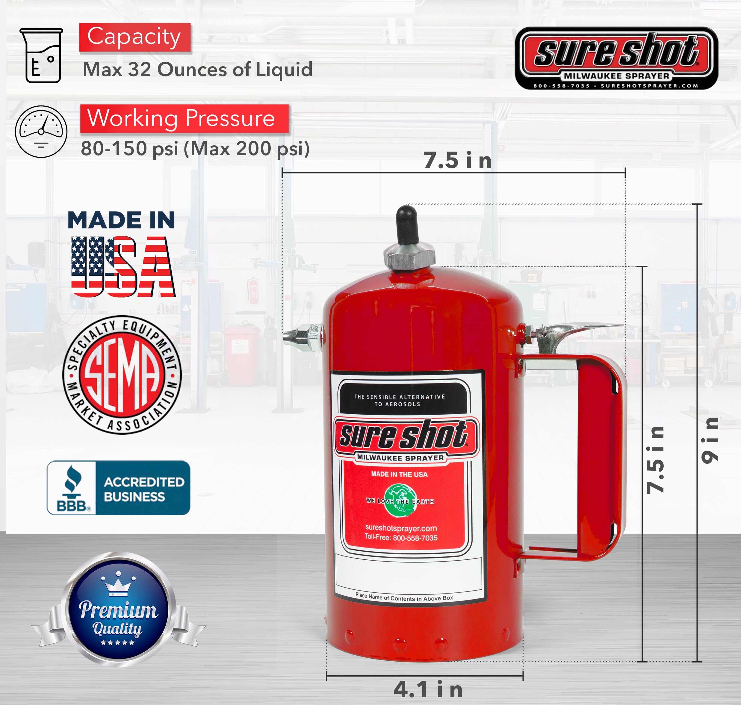 Sure Shot A1000R bottle side view highlighting rugged construction for oils and solvents