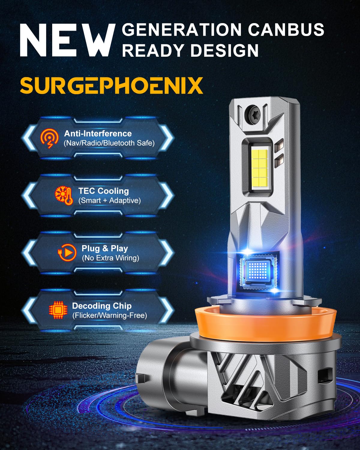 Surgephoenix CANbus-ready bulbs prevent flicker on most vehicles.