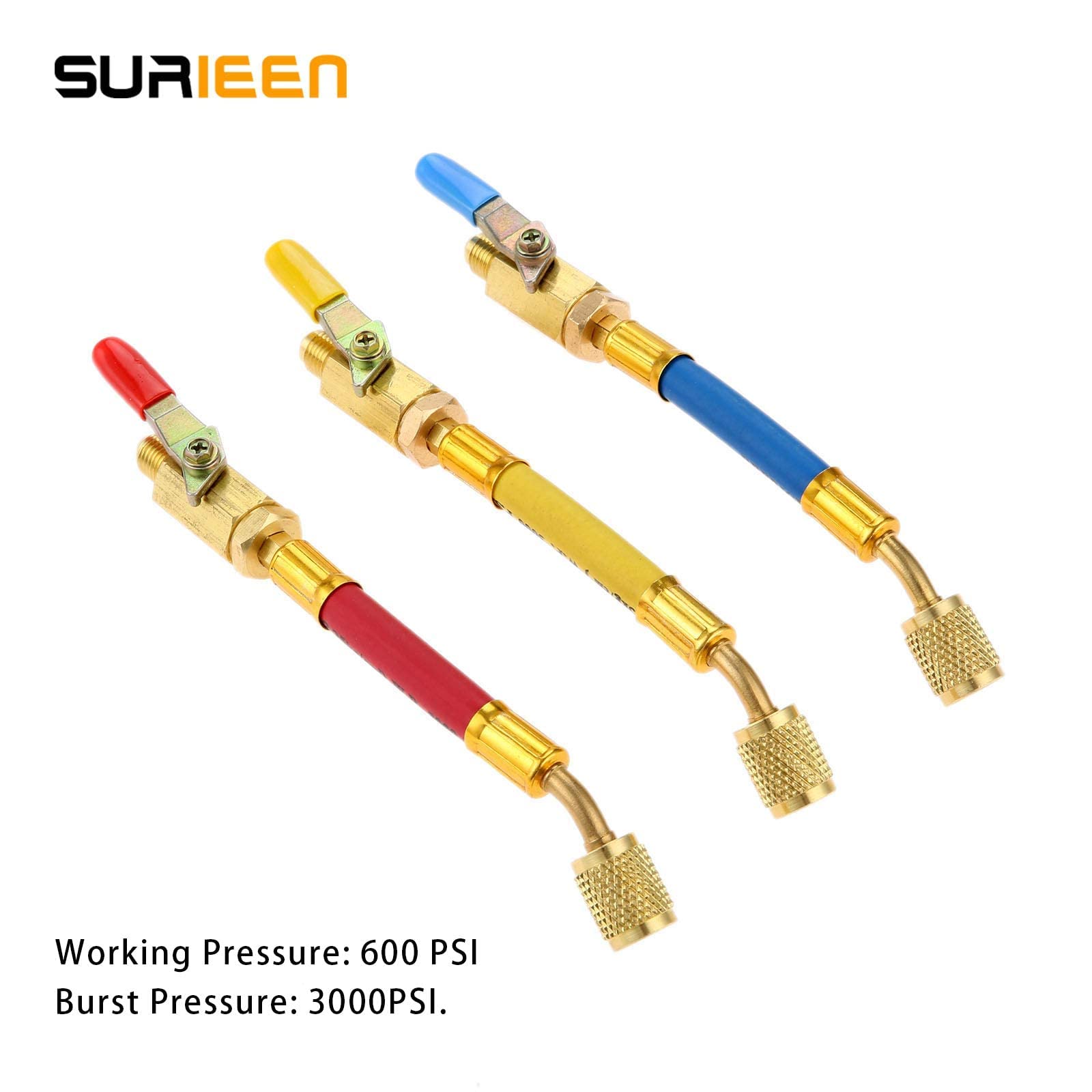 SURIEEN 7-inch yellow A/C charging hose with ball valve for color-coded efficiency