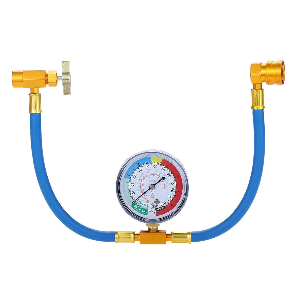 Surieen AC charge hose with gauge for controlled refrigerant charging.