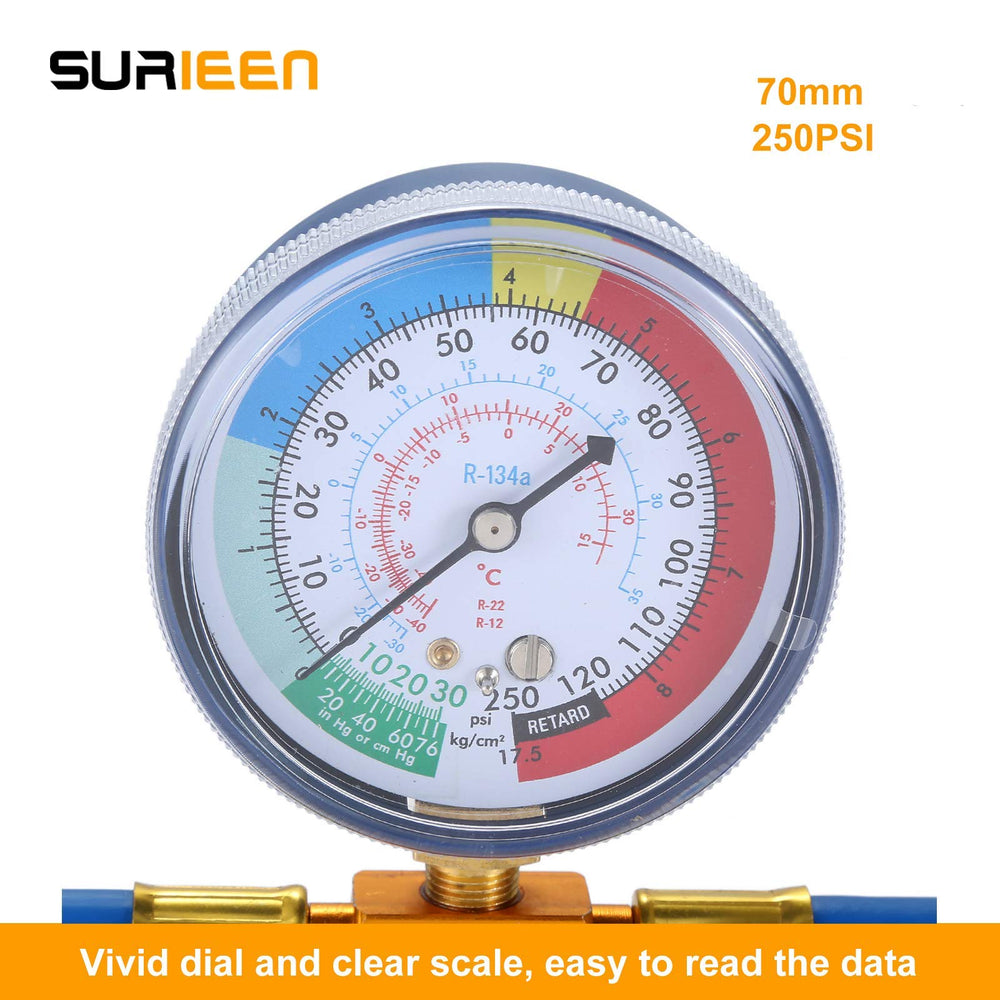 Surieen hose and gauge assembly shown for easy charging setup.