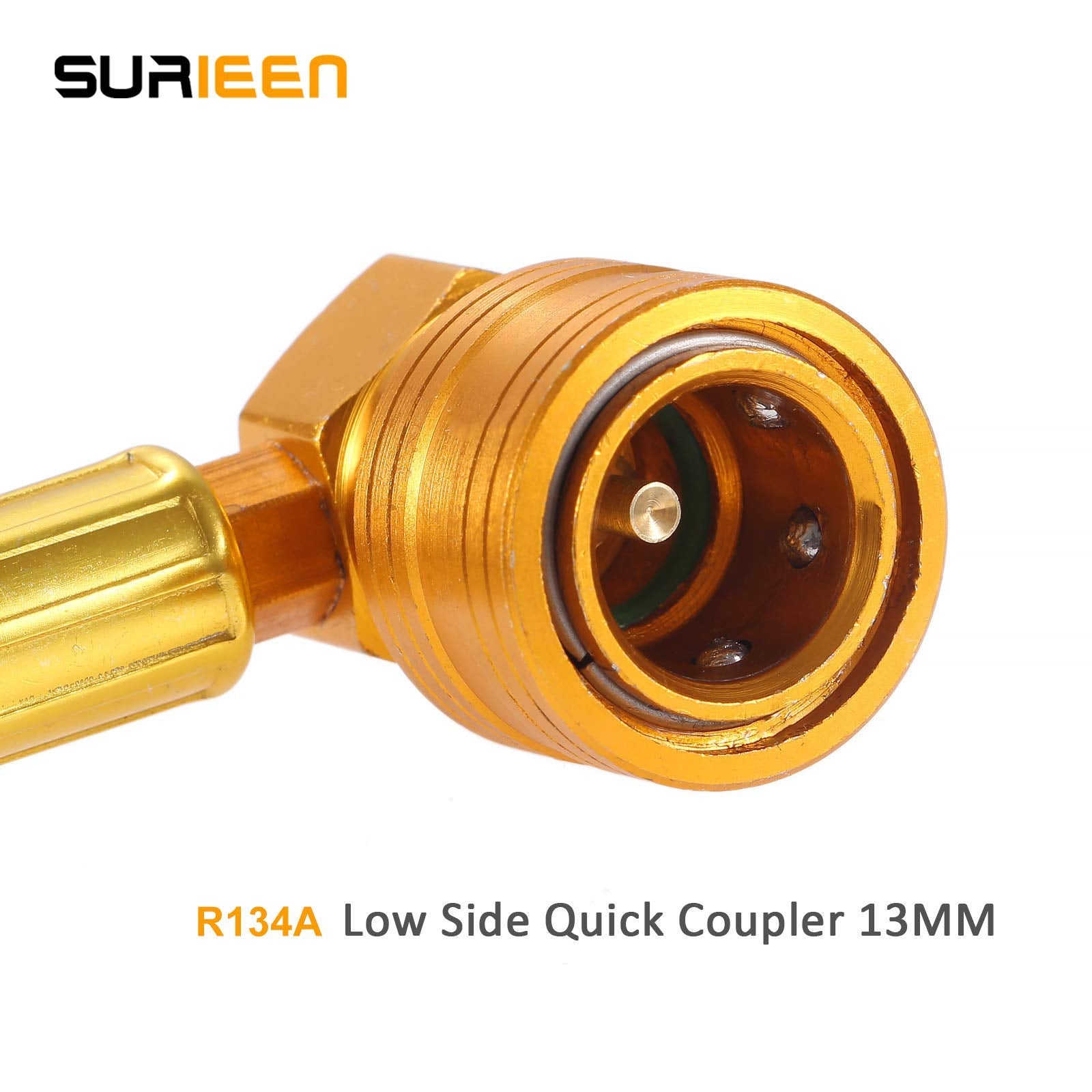 Surieen in-use car AC recharge kit demonstrating DIY maintenance.