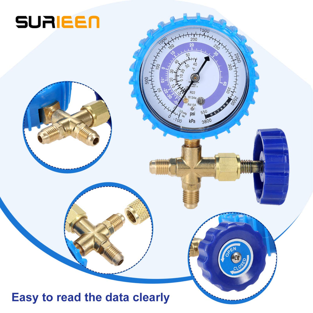SURIEEN kit packaging with hoses, gauge, and adapters.