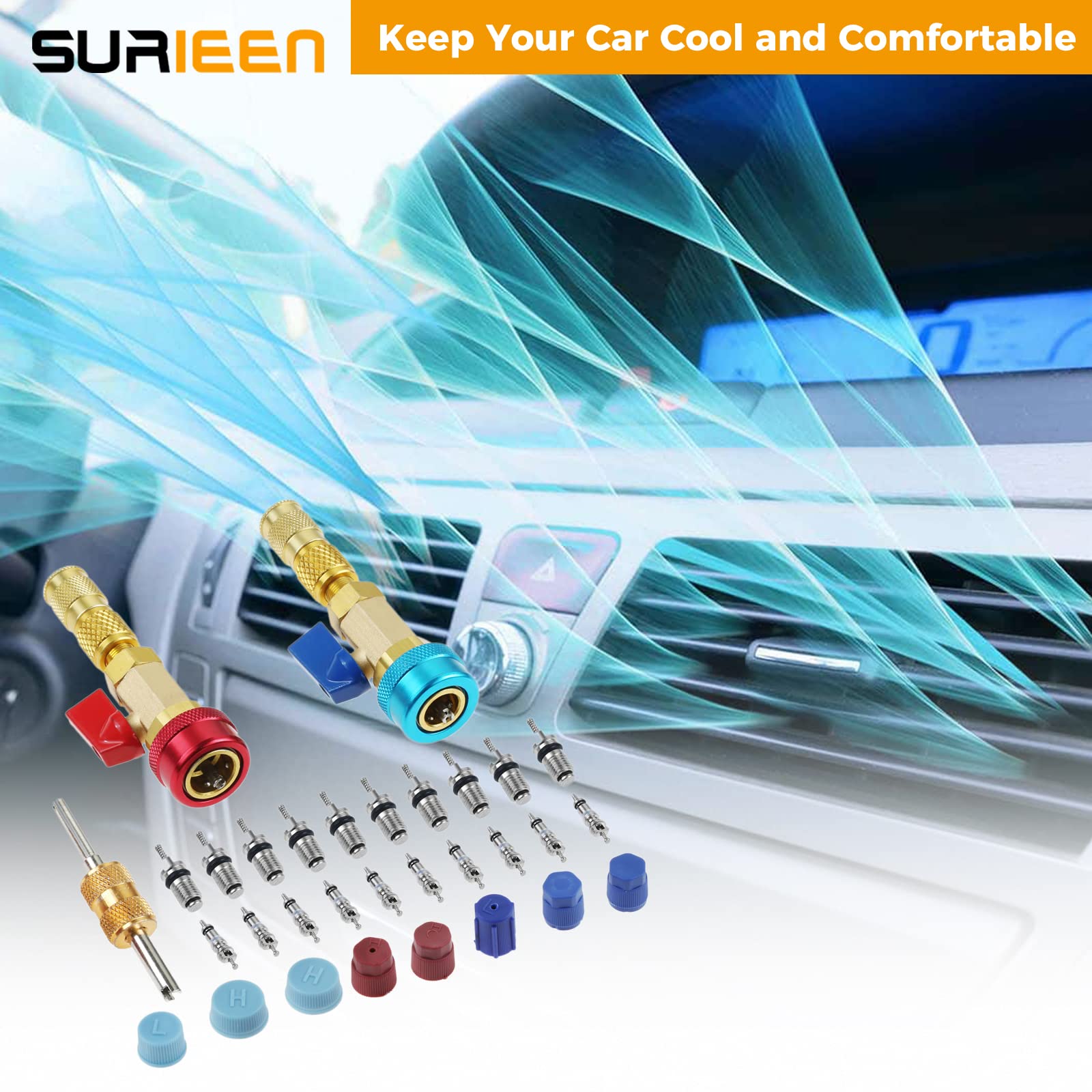 SURIEEN complete R134A valve core tool kit for efficient HVAC service.