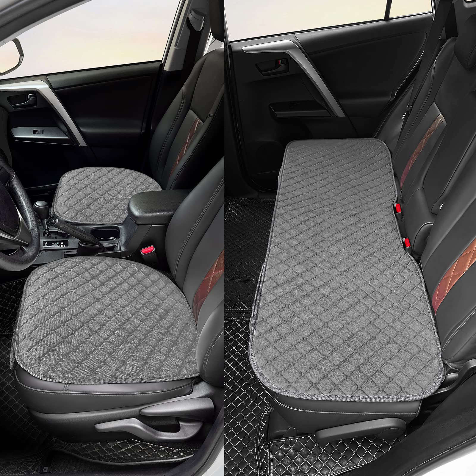 Surpassme seat cover with non-slip bottom in grey prevents shifting.