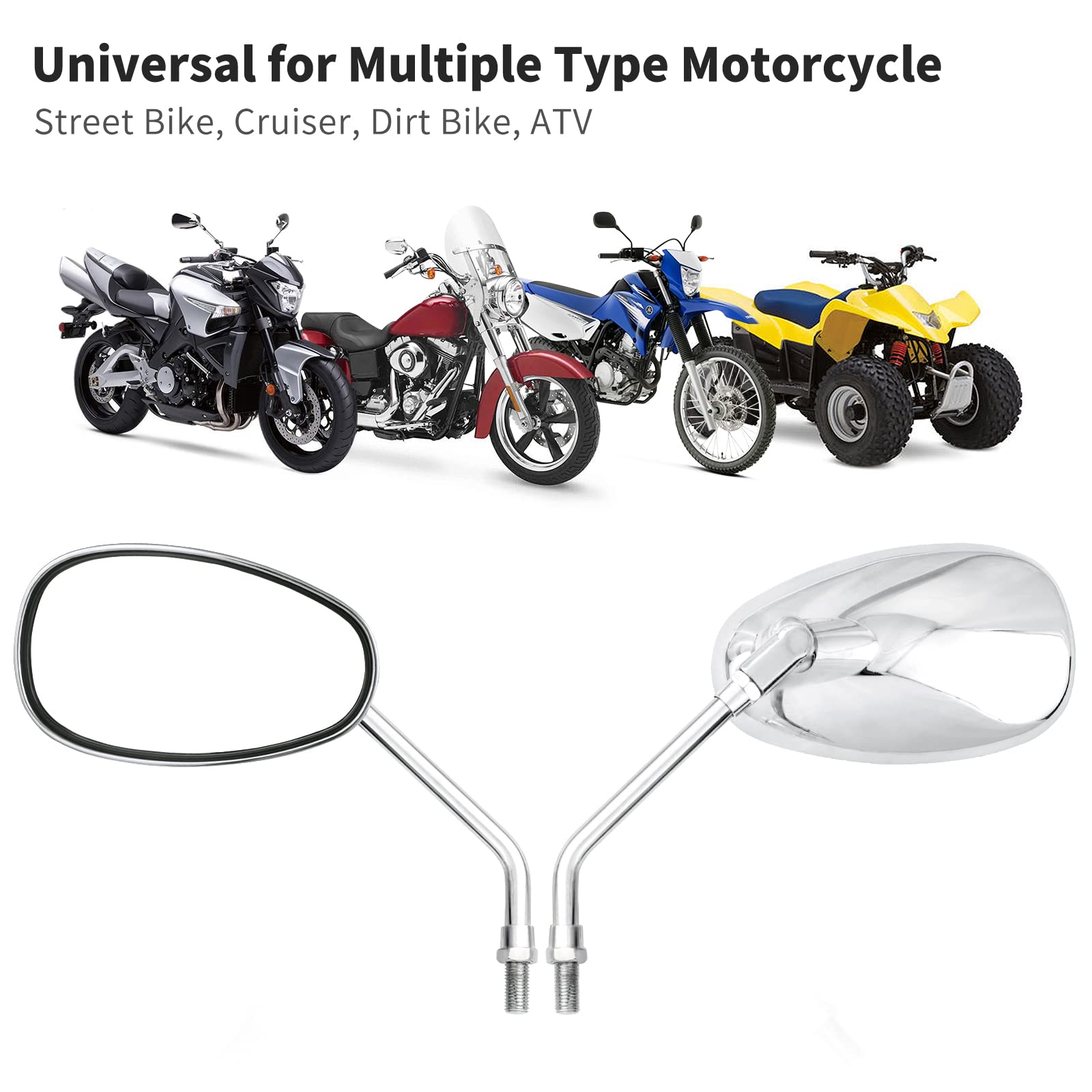 Surpassme universal 10mm chrome mirror closeup highlights high-gloss chrome finish.