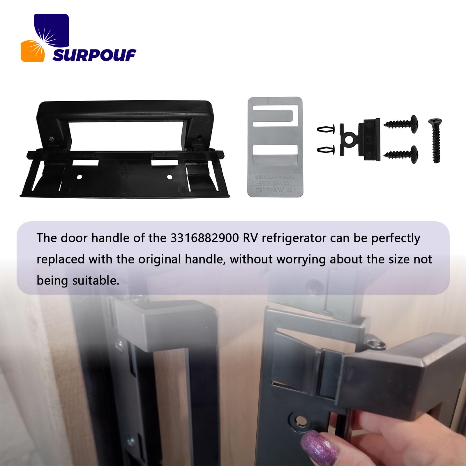 SURPOUF packaging and included parts outline simple DIY installation