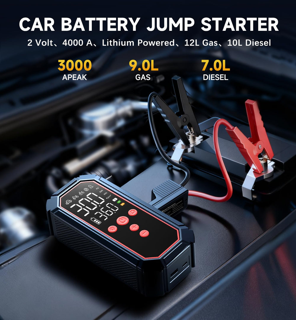 Surputs Jump Starter in glove box for quick tire inflation access.