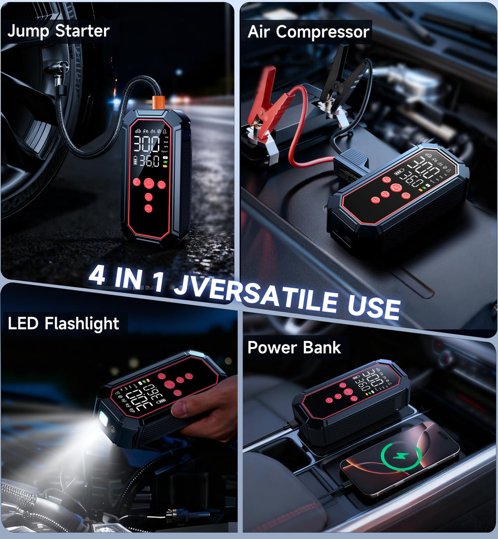 Surputs tire inflator with digital gauge enables precise pressure checks.