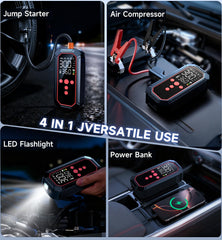 Surputs tire inflator with digital gauge enables precise pressure checks.