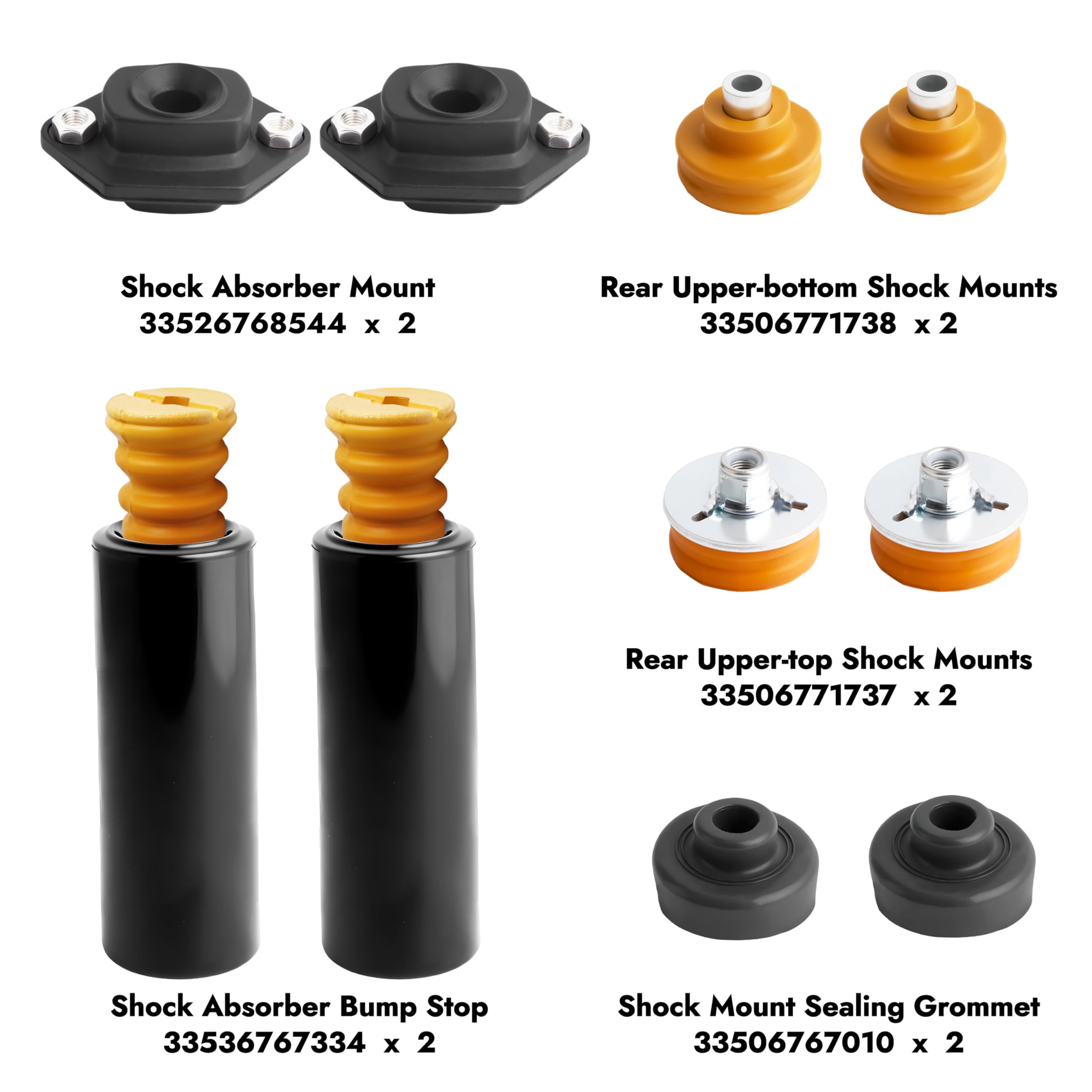 SUSUPACI bump stop set reduces harsh bottoming on rough roads.