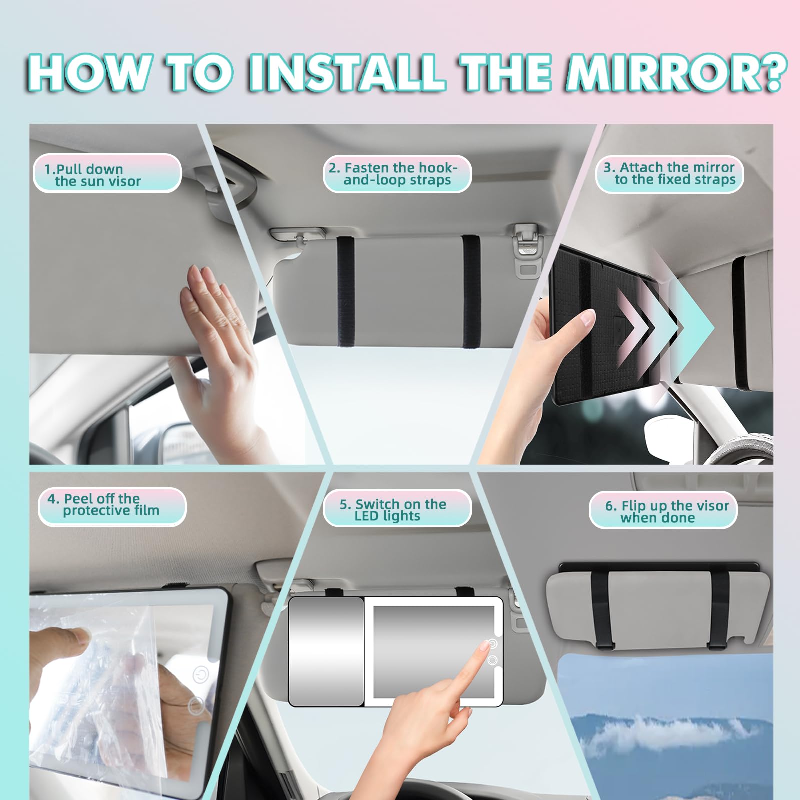 Suupvaor Car Sun Visor Vanity Mirror – 20x Magnification, LED Lights, USB Rechargeable