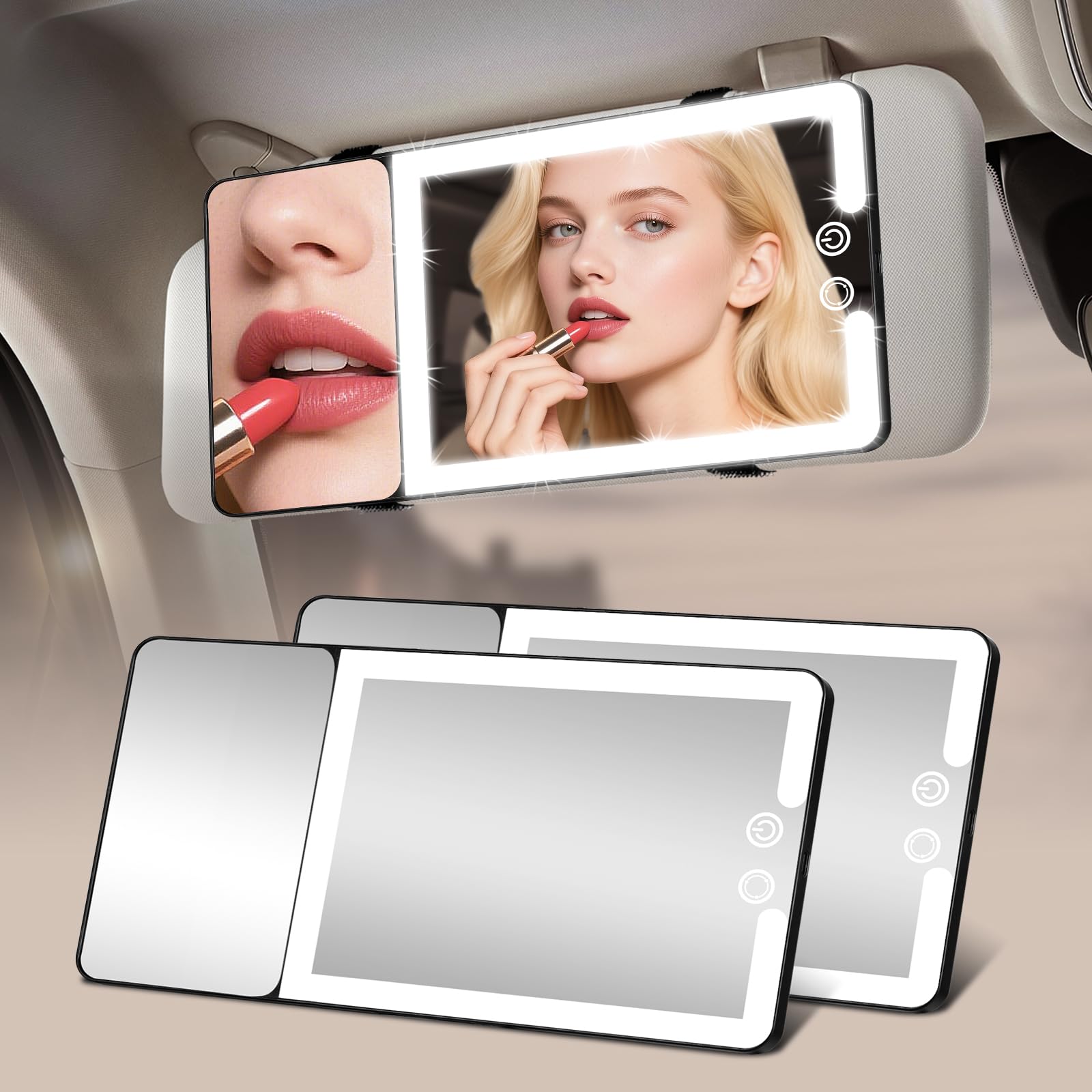 Suupvaor car visor mirror with 20X magnification for precise makeup checks.