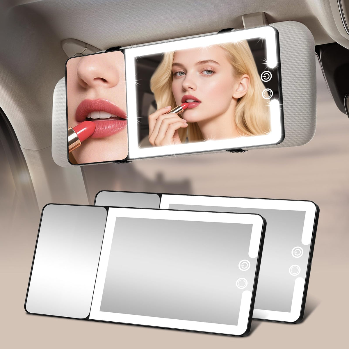 Suupvaor car visor mirror with 20X magnification for precise makeup checks.