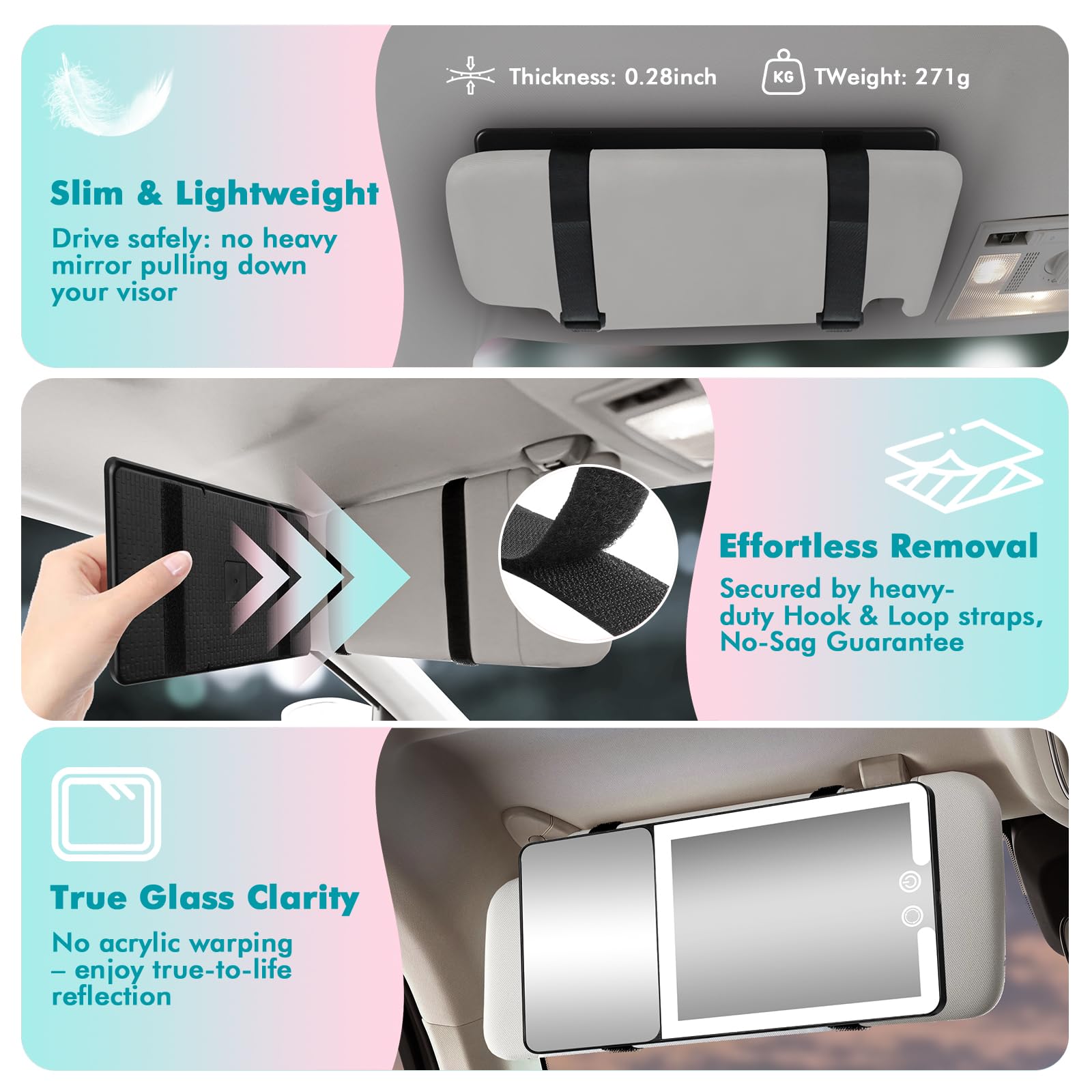 Suupvaor Car Sun Visor Vanity Mirror – 20x Magnification, LED Lights, USB Rechargeable