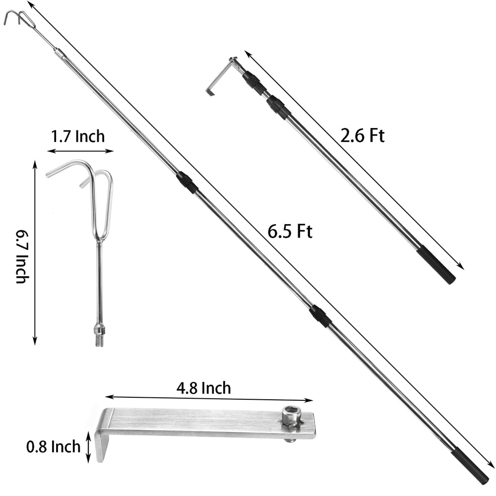 Suwimut reach retriever pole with two hooks for versatile grabbing.
