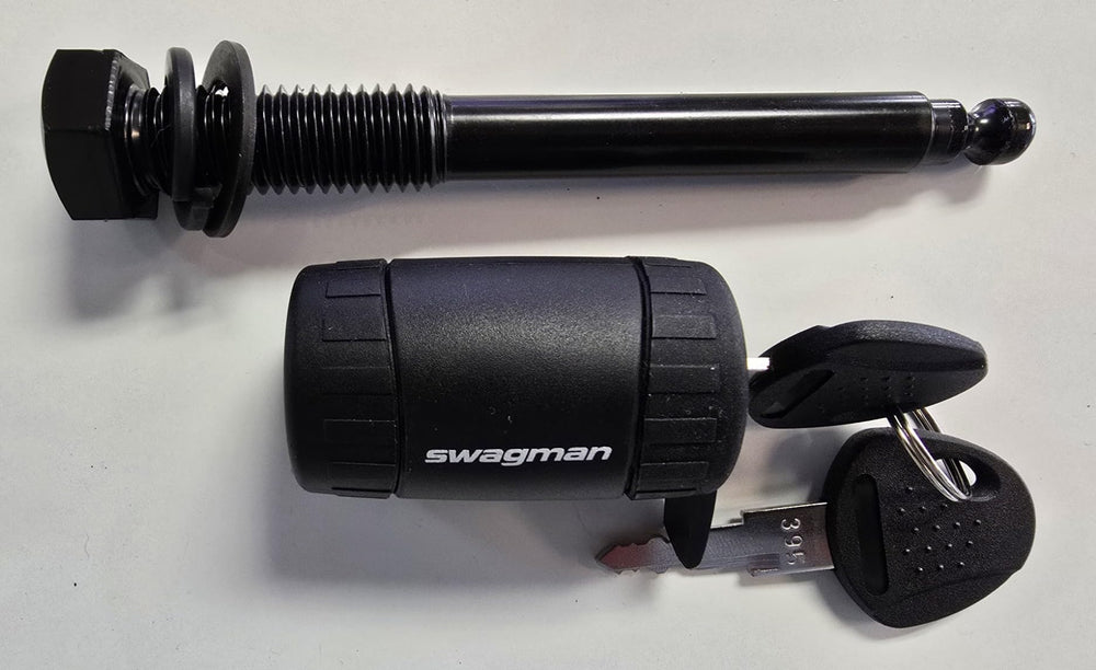 Swagman hitch pin packaging shows triple chrome finish and rust protection