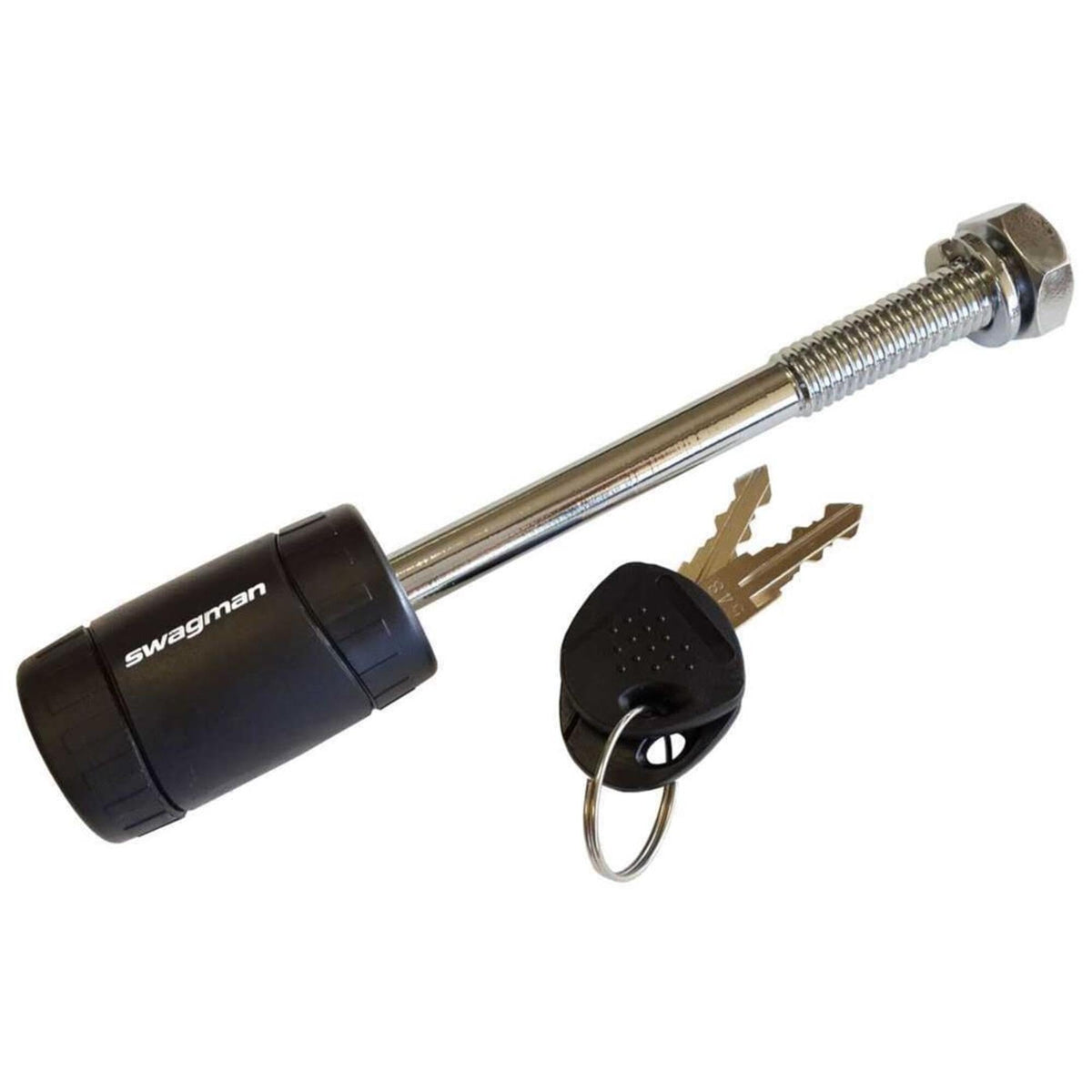 Swagman anti-wobble half-inch hitch pin secures the rack, reducing wobble and easing locking