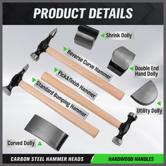Swanlake 7pc kit dollies set for precise contour restoration and metal shaping