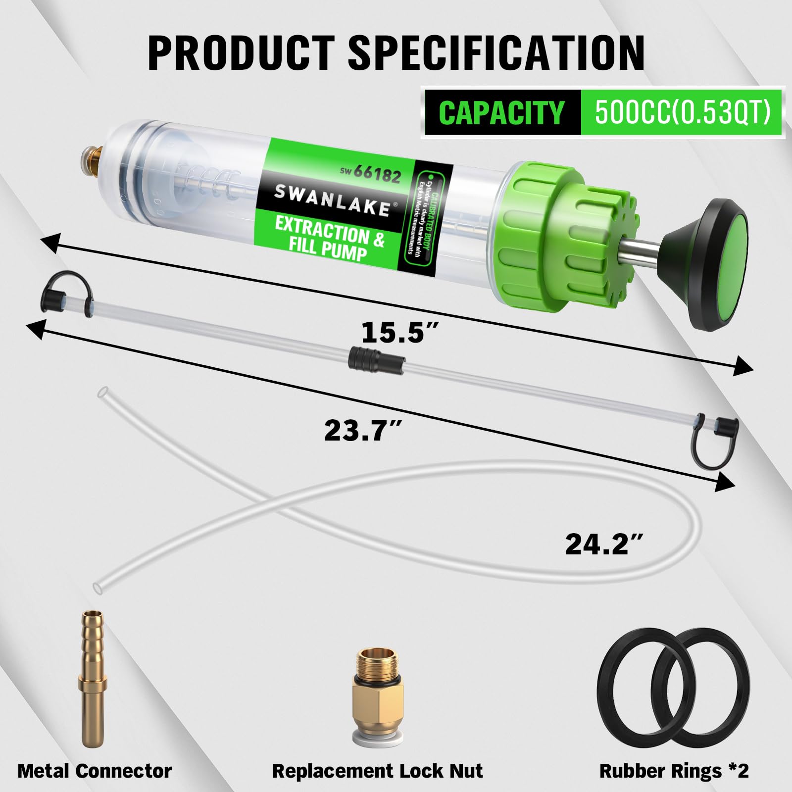 SWANLAKE extension tubes extend reach for hard-to-access dipsticks during service.