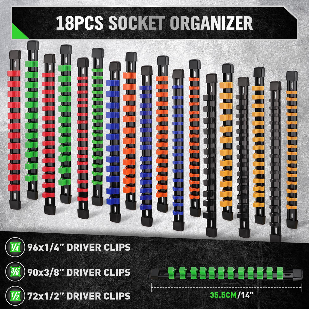 SWANLAKE socket organizer for 1/4-inch clips improves quick access to small sockets.