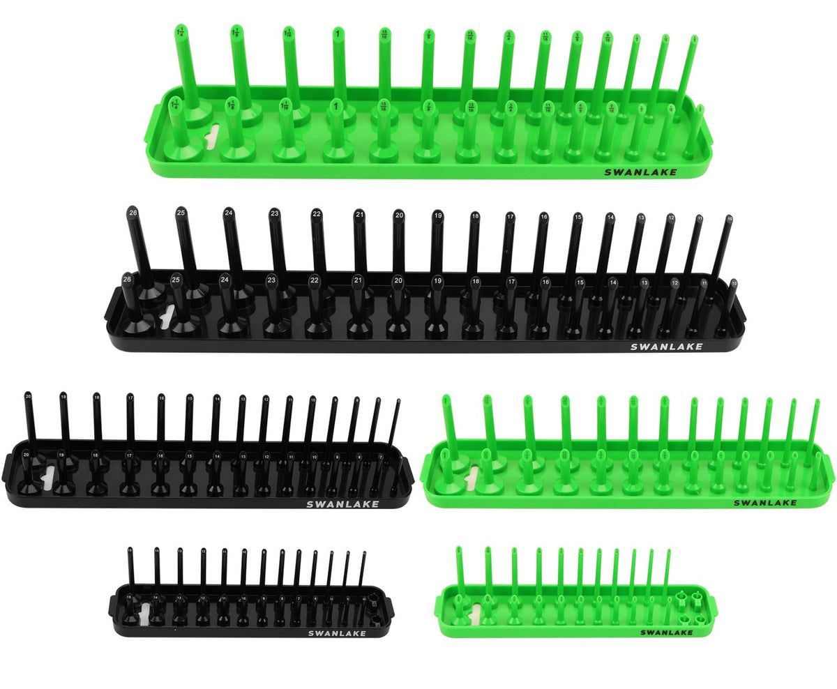 Swanlake socket organizer tray 6-piece with SAE/Metric drive keeps sockets organized and accessible.