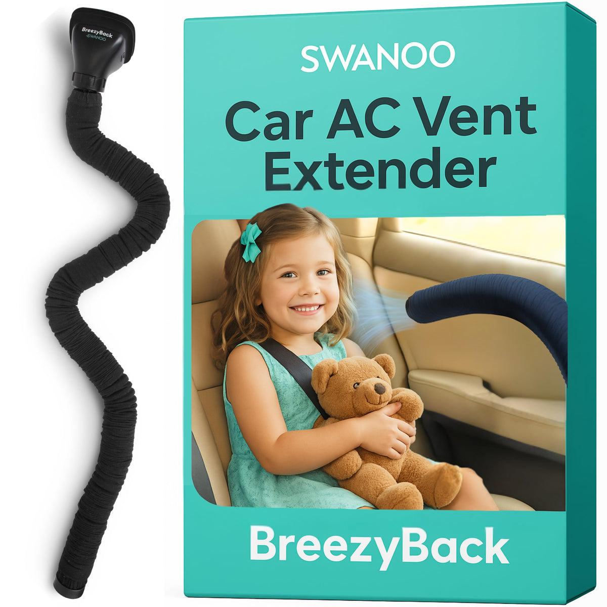 Swanoo BreezyBack directs backseat air for child comfort.