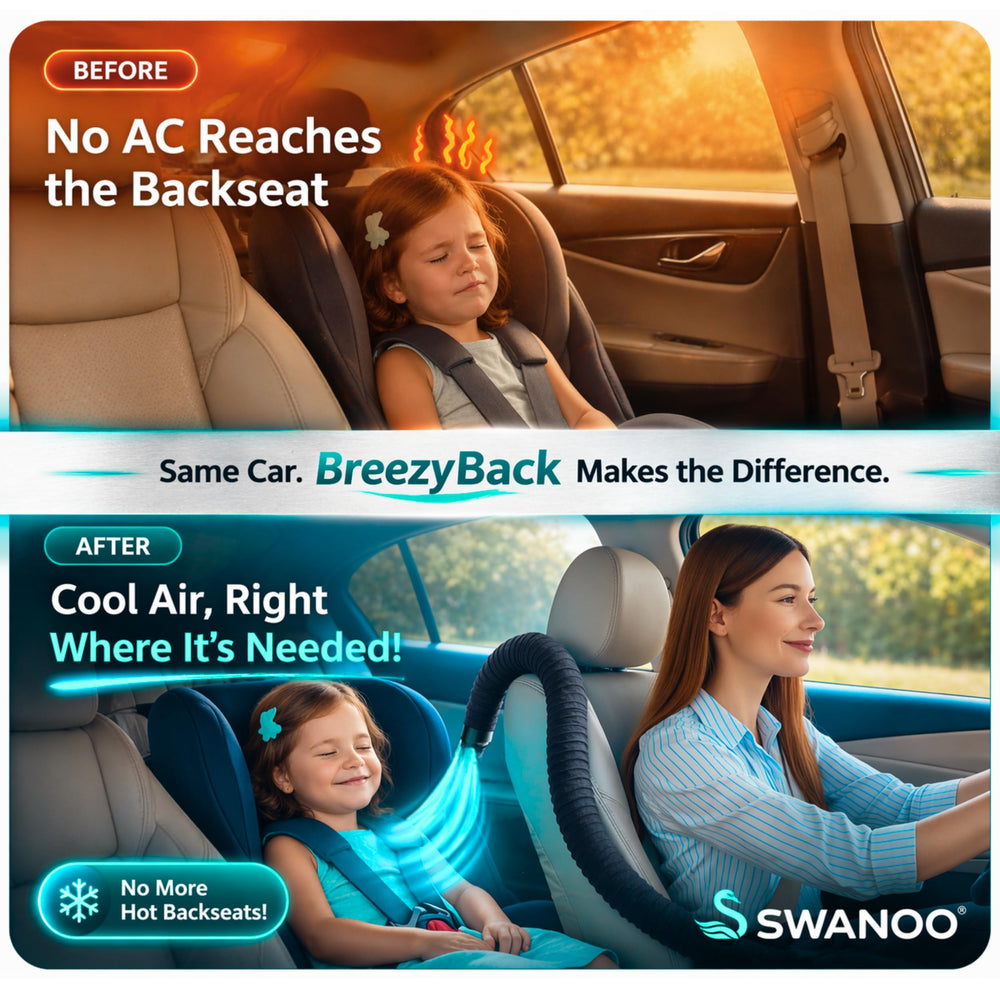 Swanoo BreezyBack flexible silicone base stays secure on the dash.