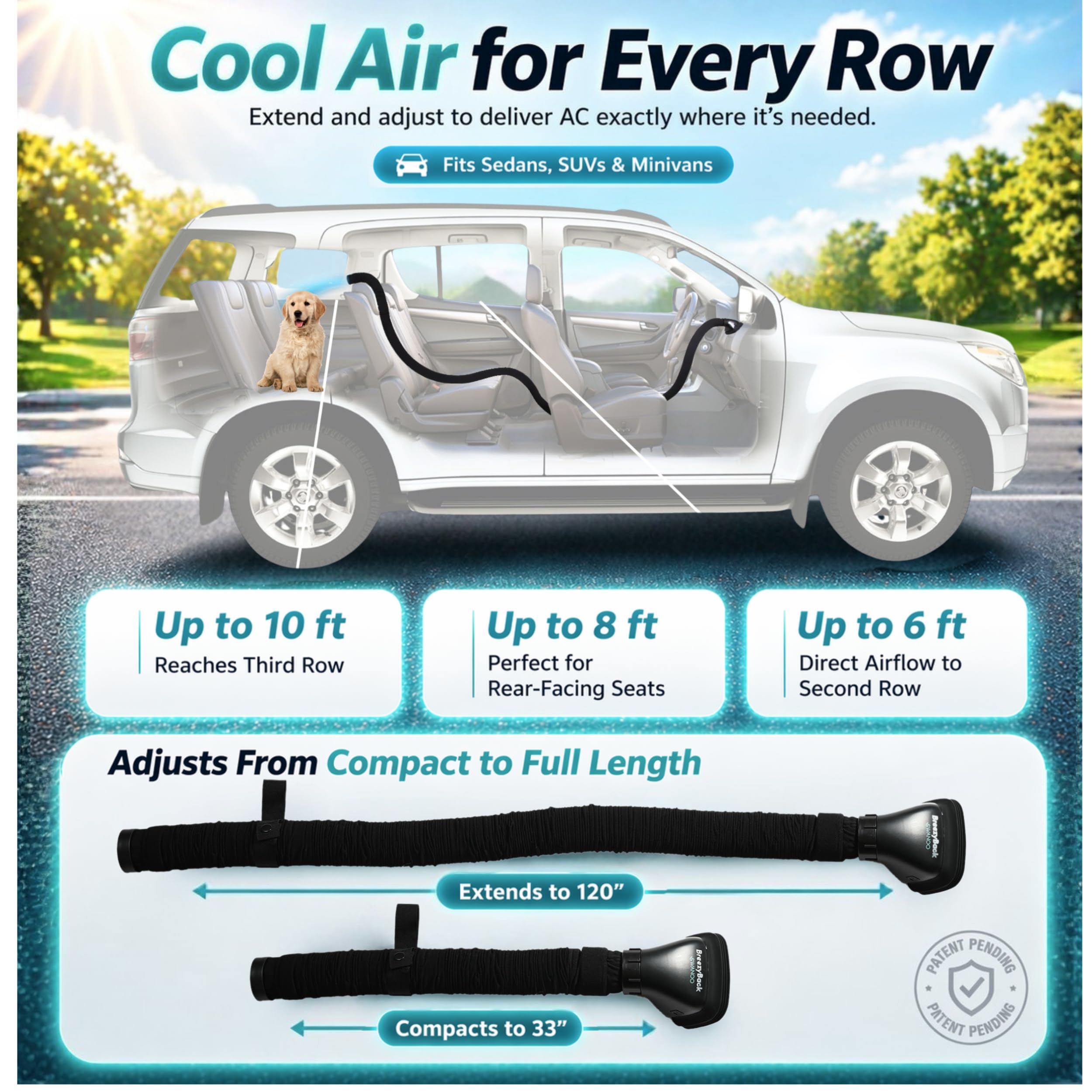 Swanoo BreezyBack leak-proof air seal improves airflow efficiency.