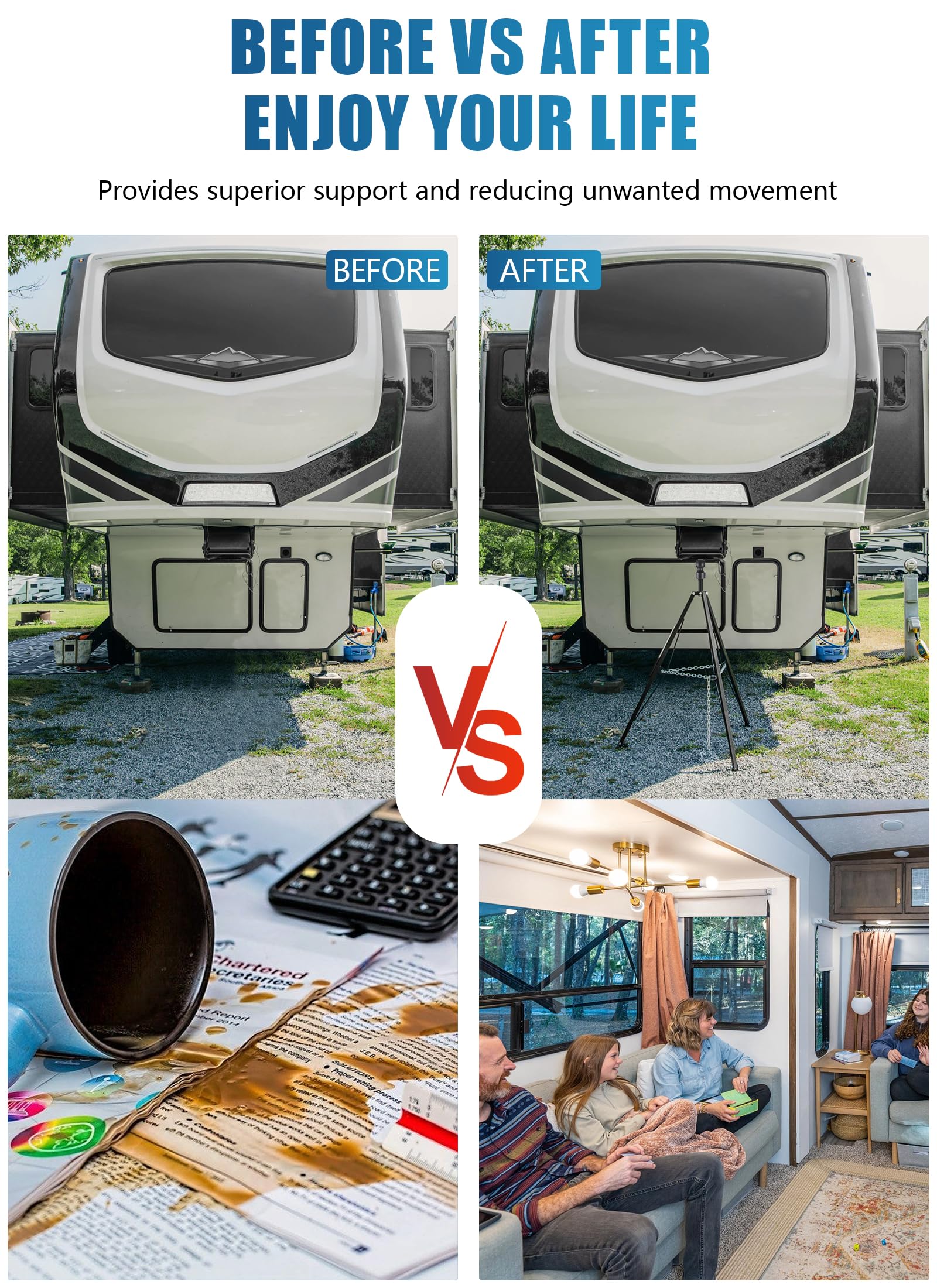 Swellisher adjustable-height 35-55 inches stabilizer offers customized RV stability.