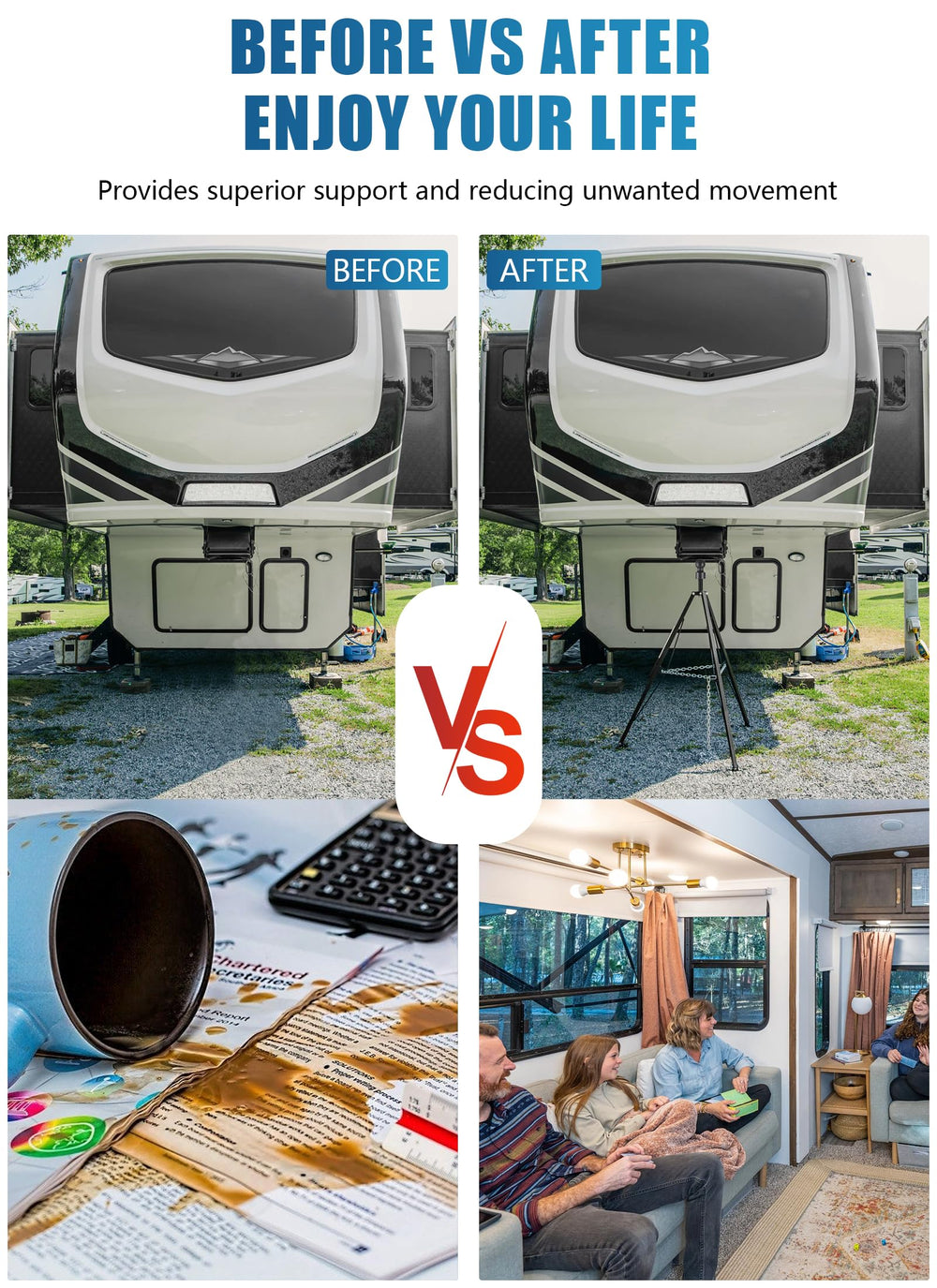 Swellisher adjustable-height 35-55 inches stabilizer offers customized RV stability.