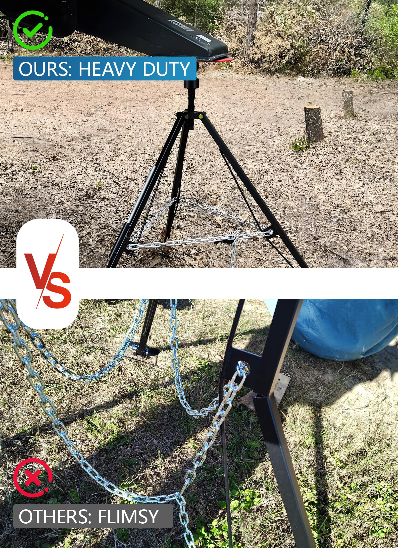 Swellisher heavy-duty tripod construction withstands rugged RV use.