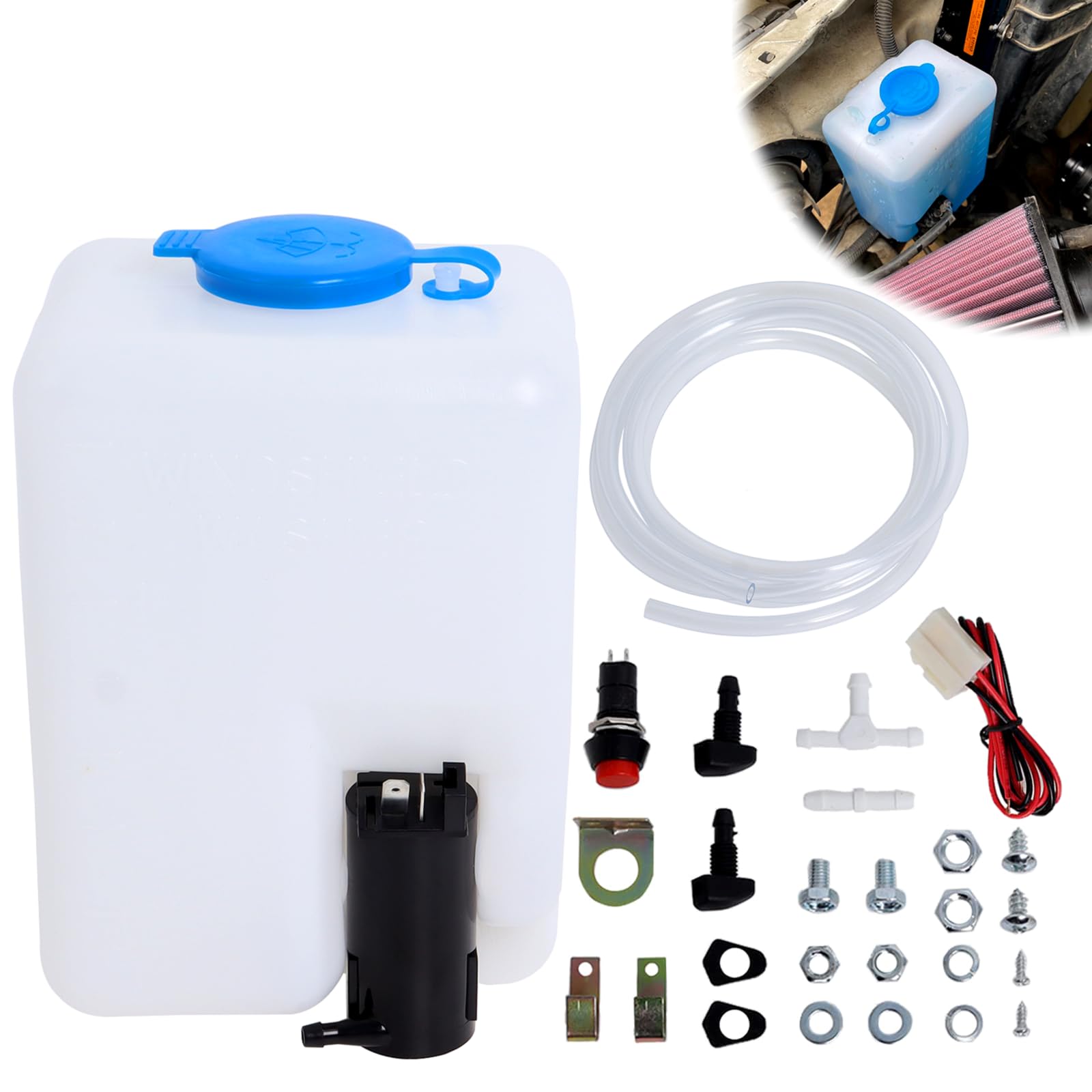 Swess windshield washer reservoir front view, enabling quick repair.