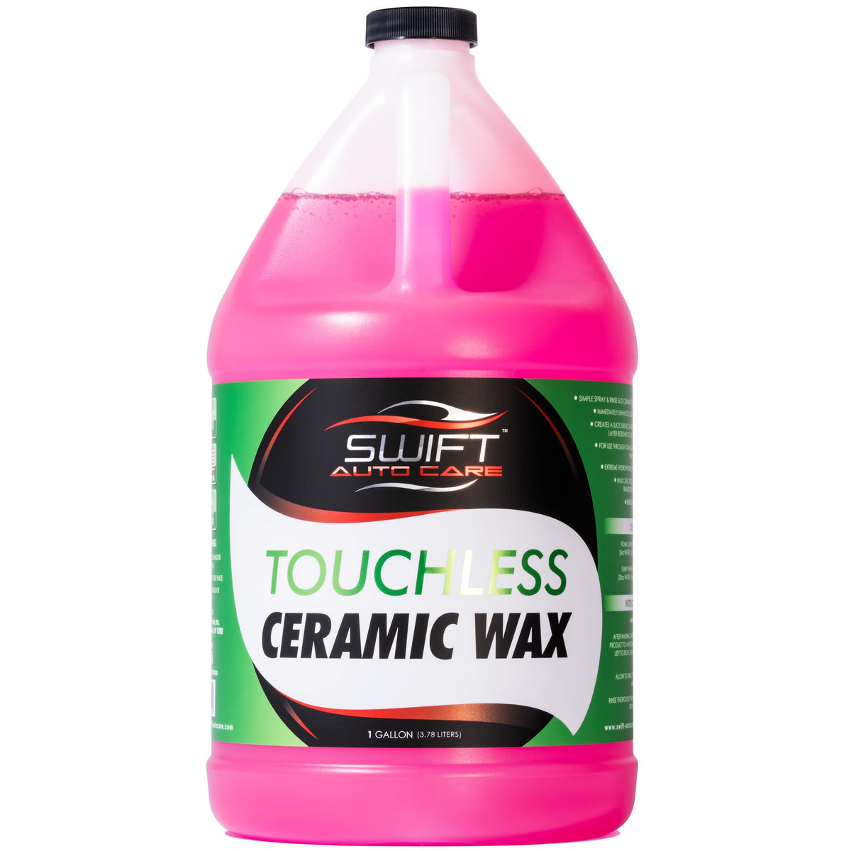 Swift Auto Care touchless ceramic foam wax bottle showing concentrated formula for spray-on protection and shine.