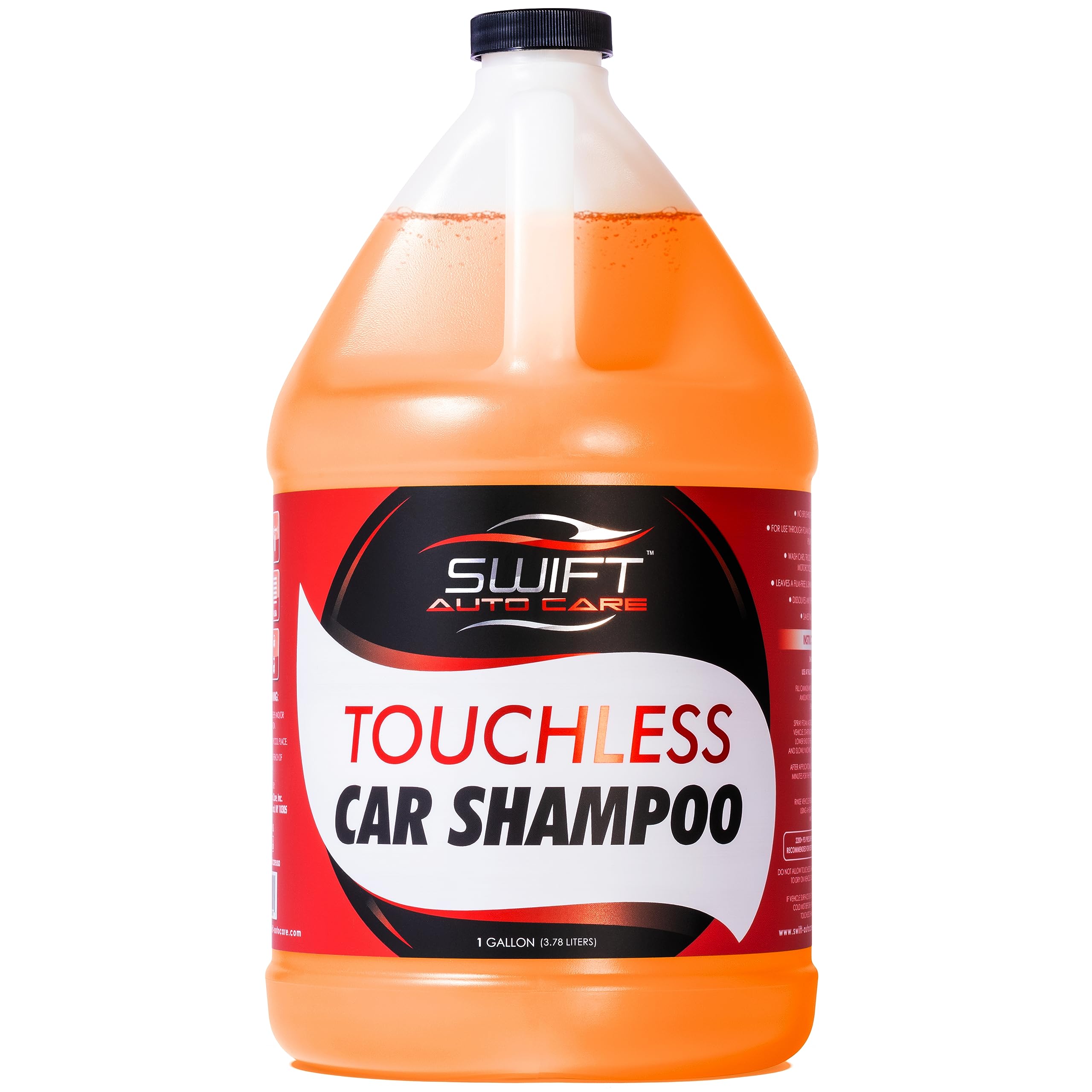 Swift Auto Care Touchless Shampoo foam cannon application for quick vehicle cleaning.