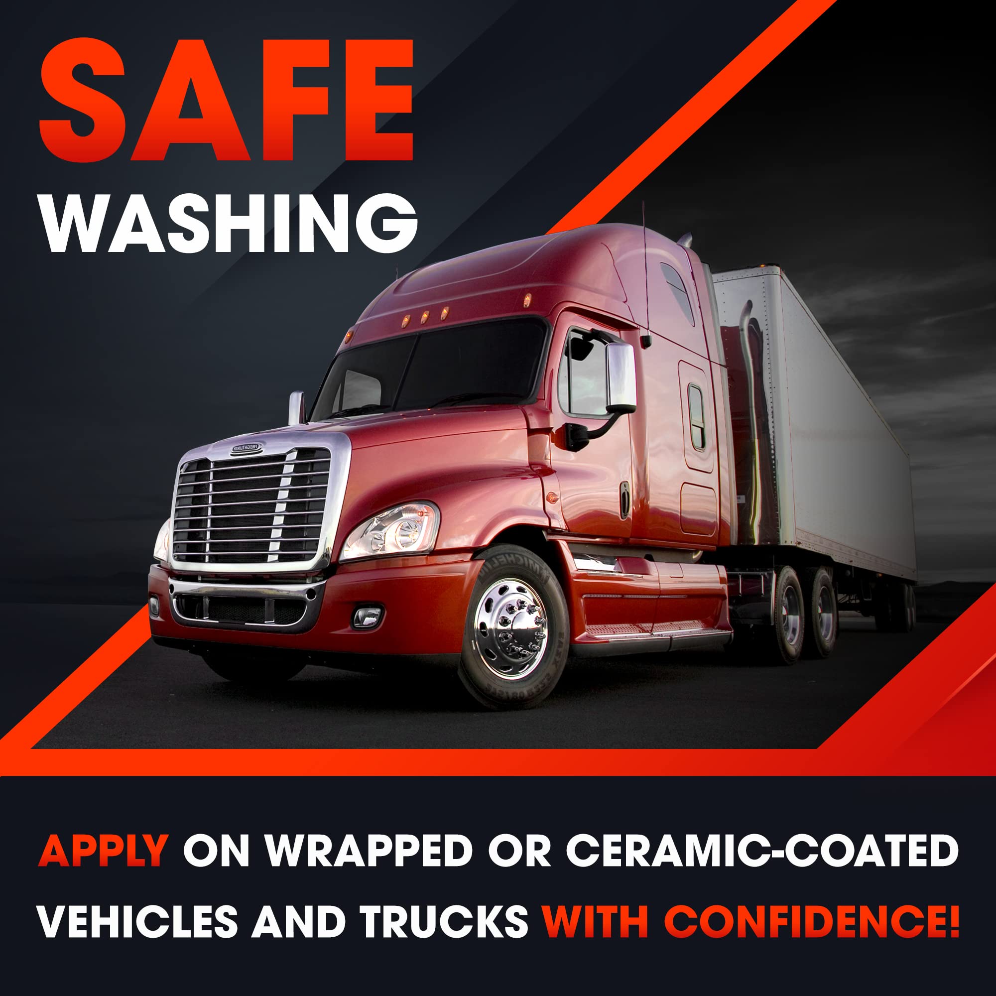 Swift Auto Care Touchless Shampoo reaches difficult areas for thorough cleaning.
