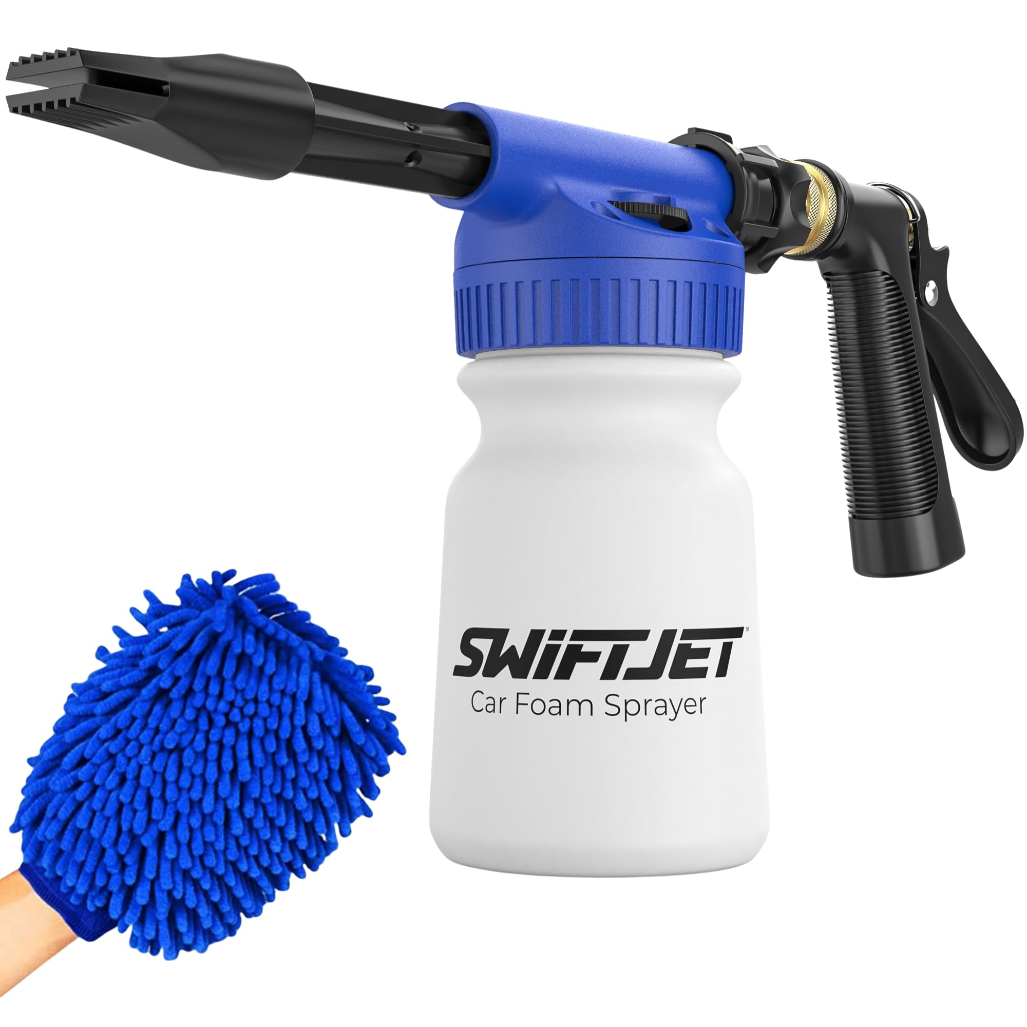 SwiftJet foam gun foam cannon for at-home car washing with thick, clingy foam.