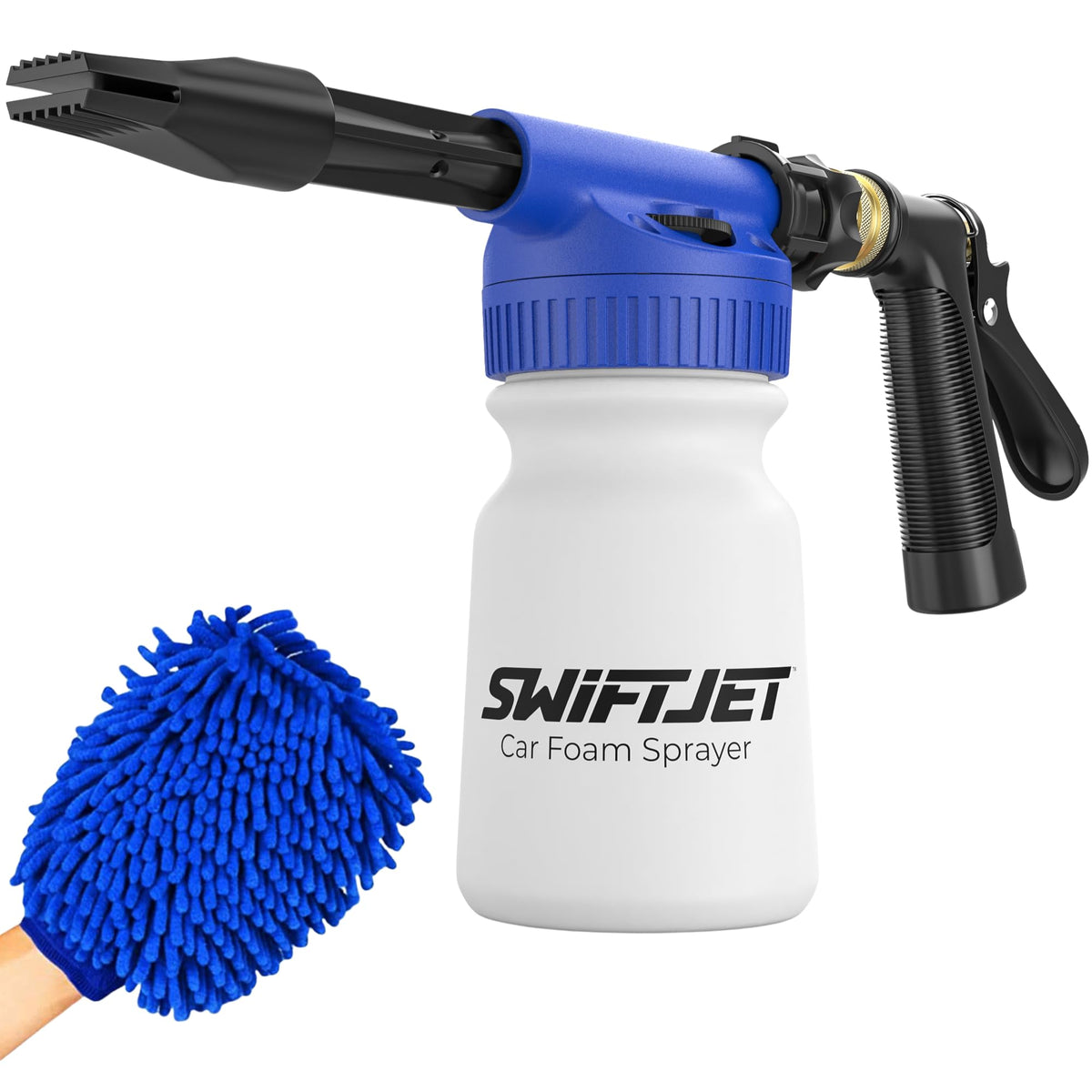 SwiftJet foam gun foam cannon for at-home car washing with thick, clingy foam.