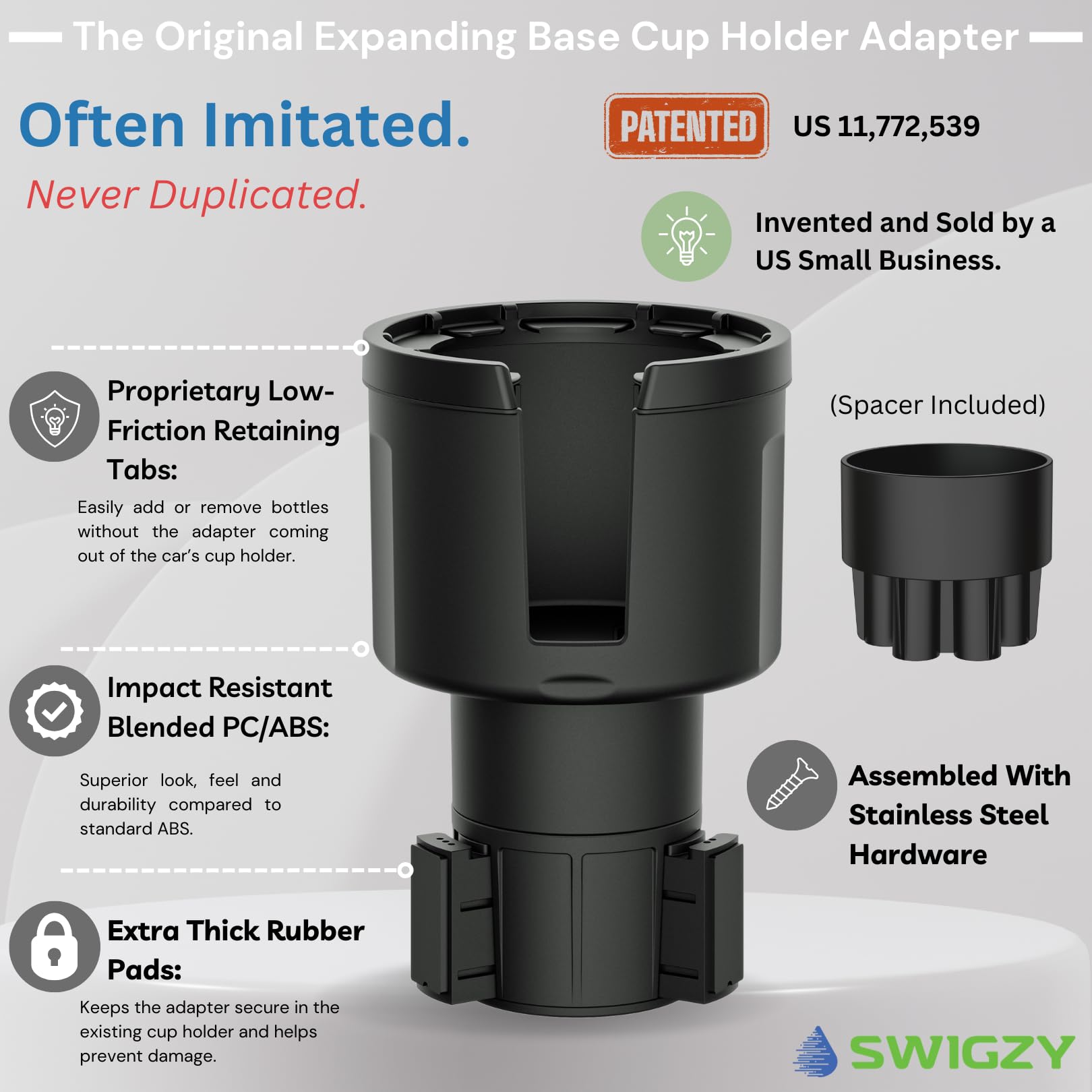 Swigzy retaining tabs aid easy bottle insertion and removal