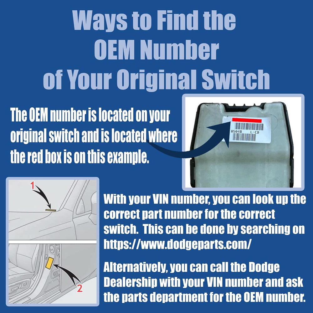 SwitchDoctor replacement part 68262253AC confirms correct fit for Charger window switch